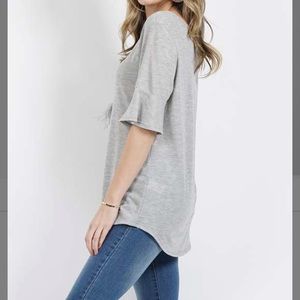 Heather Grey Short Bell Sleeve V-Neck Top, M
